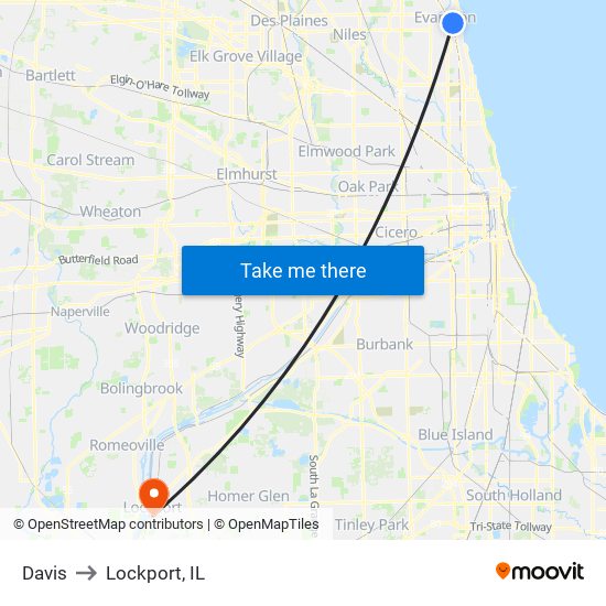Davis to Lockport, IL map