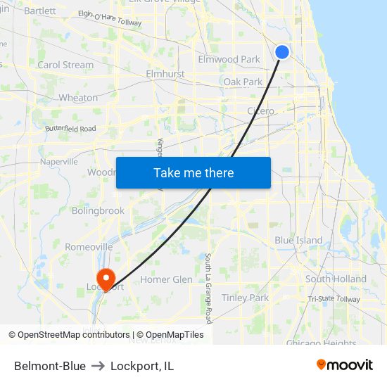 Belmont-Blue to Lockport, IL map