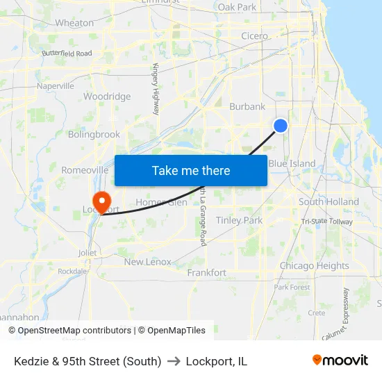 Kedzie & 95th Street (South) to Lockport, IL map