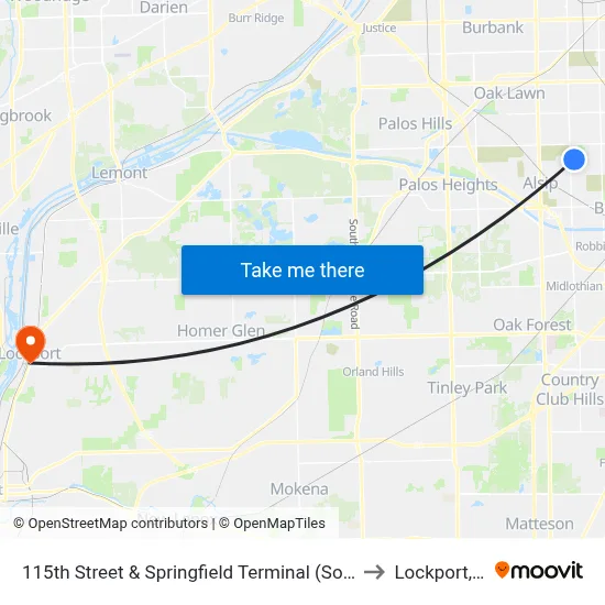 115th Street & Springfield Terminal (South) to Lockport, IL map