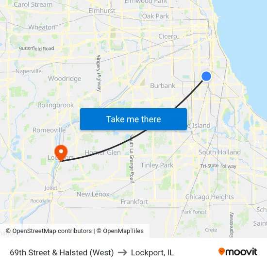 69th Street & Halsted (West) to Lockport, IL map