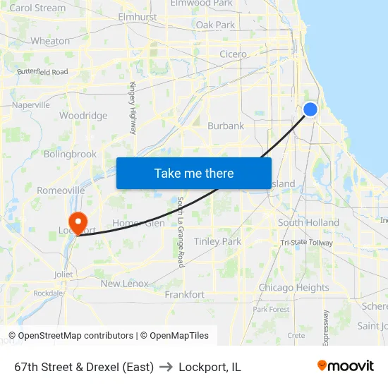 67th Street & Drexel (East) to Lockport, IL map