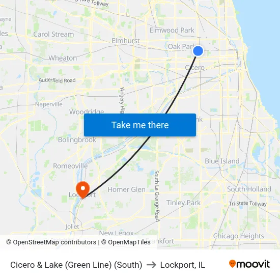 Cicero & Lake (Green Line) (South) to Lockport, IL map