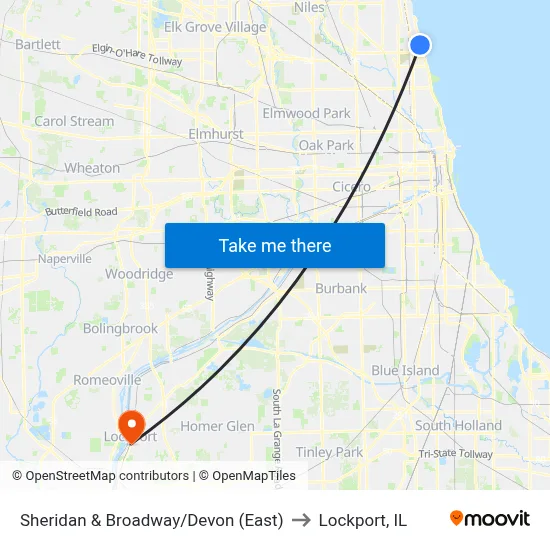Sheridan & Broadway/Devon (East) to Lockport, IL map