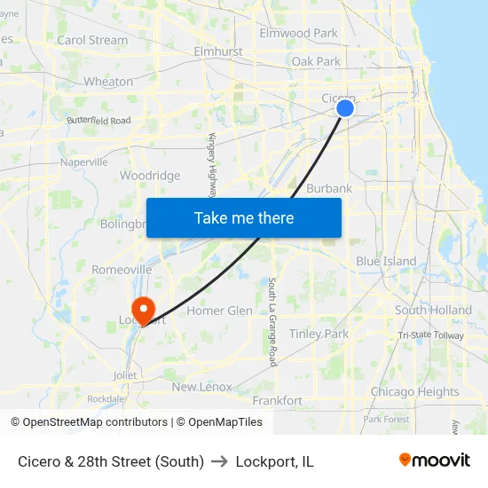 Cicero & 28th Street (South) to Lockport, IL map