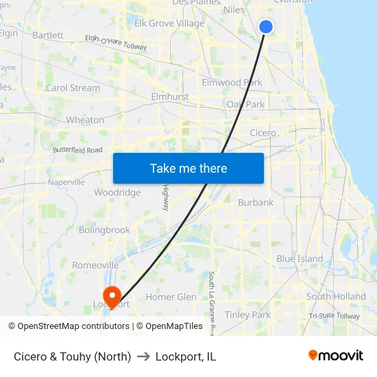 Cicero & Touhy (North) to Lockport, IL map