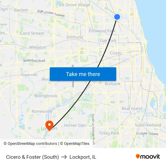 Cicero & Foster (South) to Lockport, IL map
