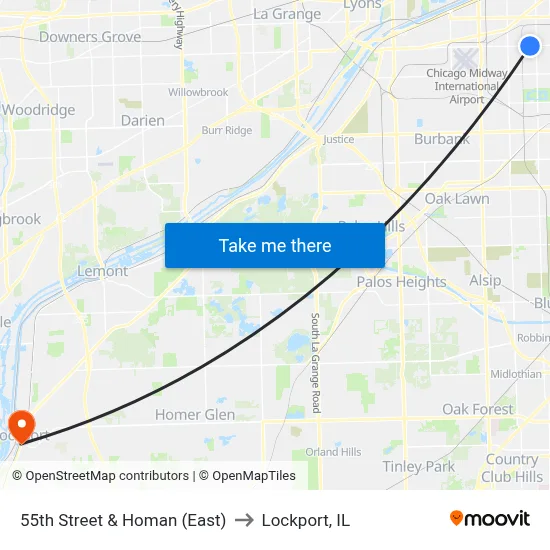 55th Street & Homan (East) to Lockport, IL map