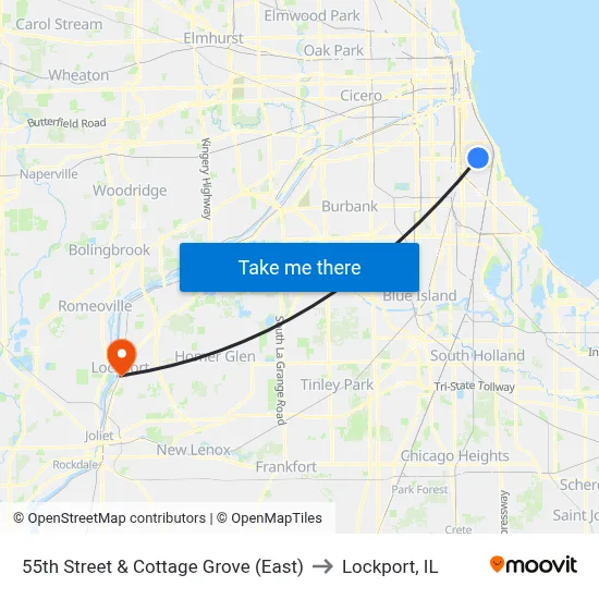 55th Street & Cottage Grove (East) to Lockport, IL map