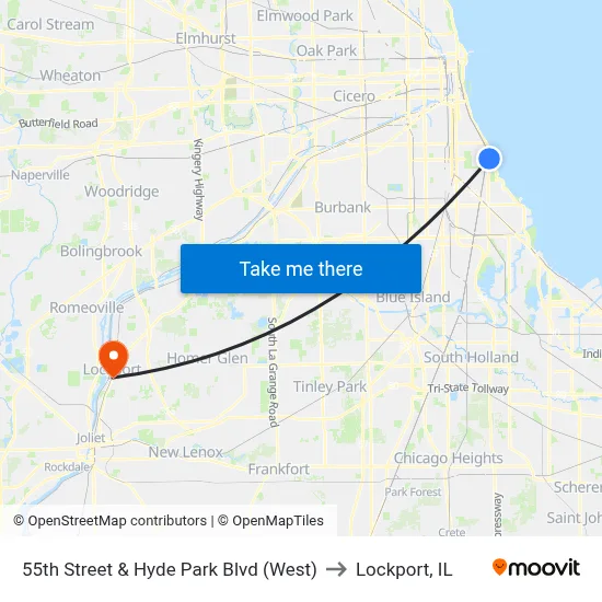 55th Street & Hyde Park Blvd (West) to Lockport, IL map