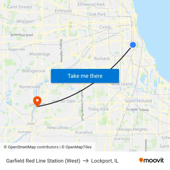 Garfield Red Line Station (West) to Lockport, IL map