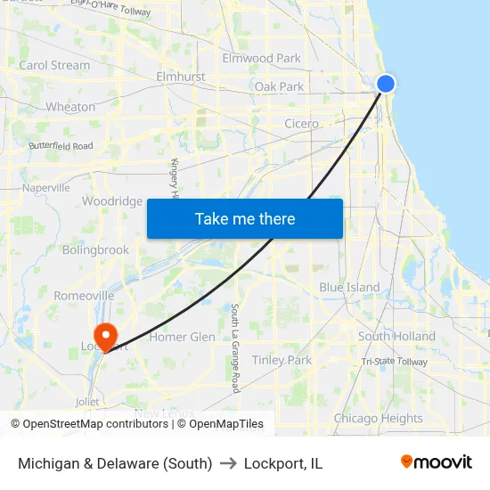 Michigan & Delaware (South) to Lockport, IL map