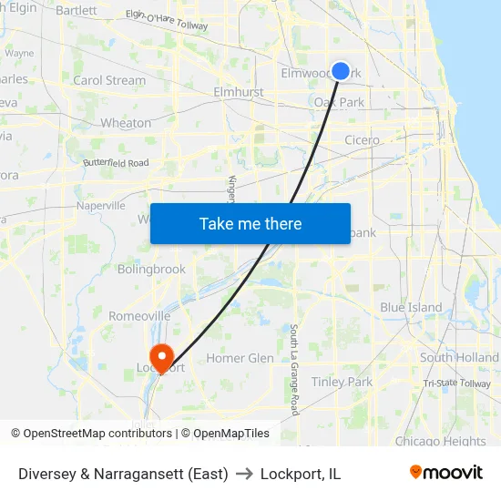 Diversey & Narragansett (East) to Lockport, IL map