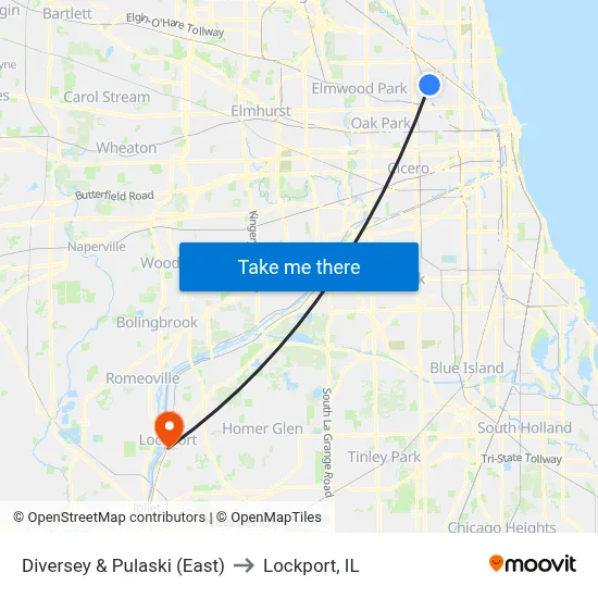Diversey & Pulaski (East) to Lockport, IL map