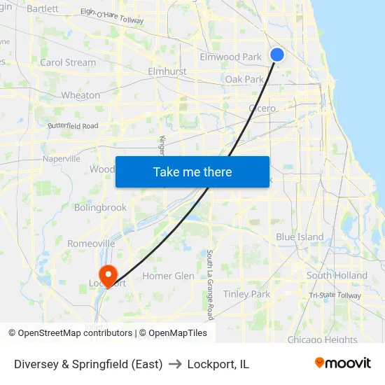 Diversey & Springfield (East) to Lockport, IL map
