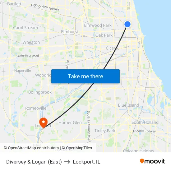 Diversey & Logan (East) to Lockport, IL map