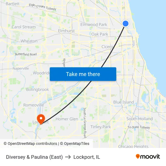 Diversey & Paulina (East) to Lockport, IL map