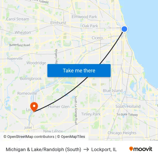 Michigan & Lake/Randolph (South) to Lockport, IL map