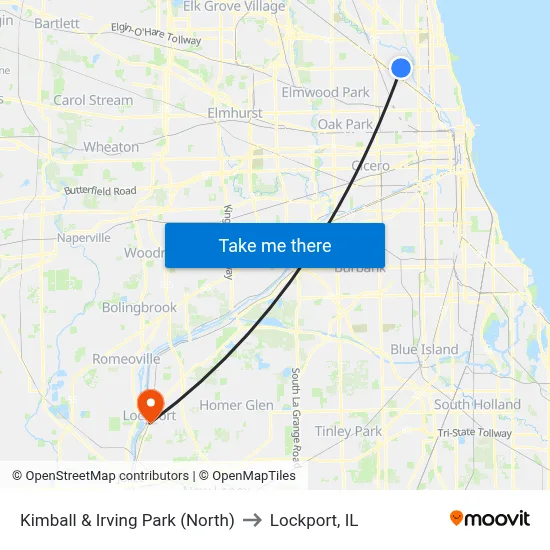 Kimball & Irving Park (North) to Lockport, IL map