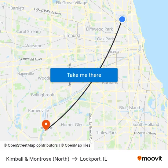 Kimball & Montrose (North) to Lockport, IL map