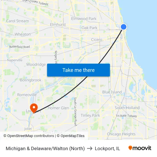 Michigan & Delaware/Walton (North) to Lockport, IL map