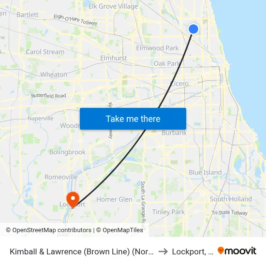 Kimball & Lawrence (Brown Line) (North) to Lockport, IL map