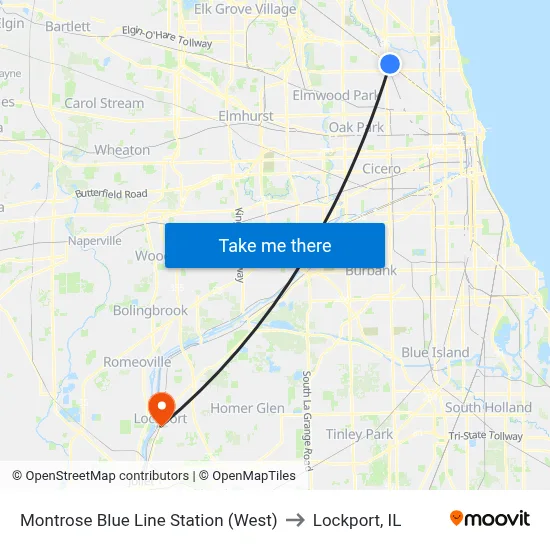 Montrose Blue Line Station (West) to Lockport, IL map