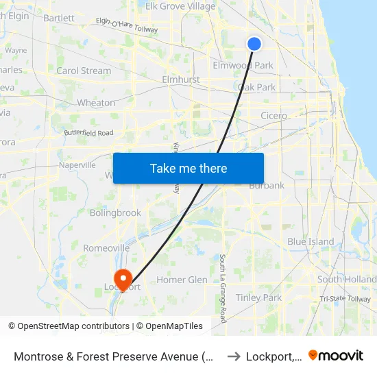Montrose & Forest Preserve Avenue (West) to Lockport, IL map