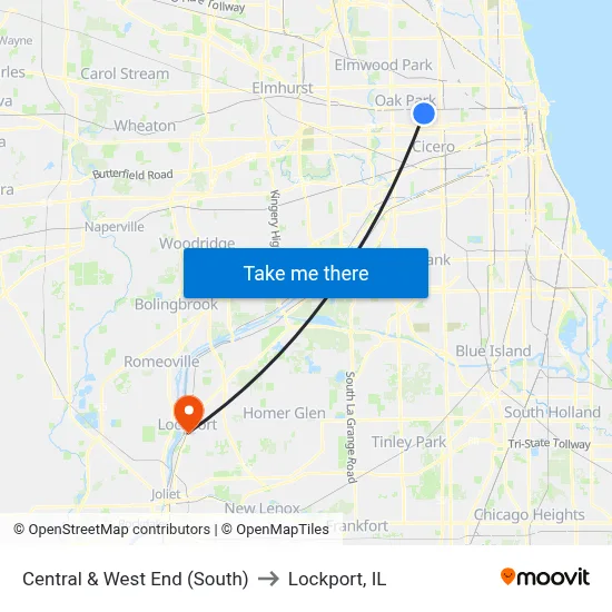 Central & West End (South) to Lockport, IL map