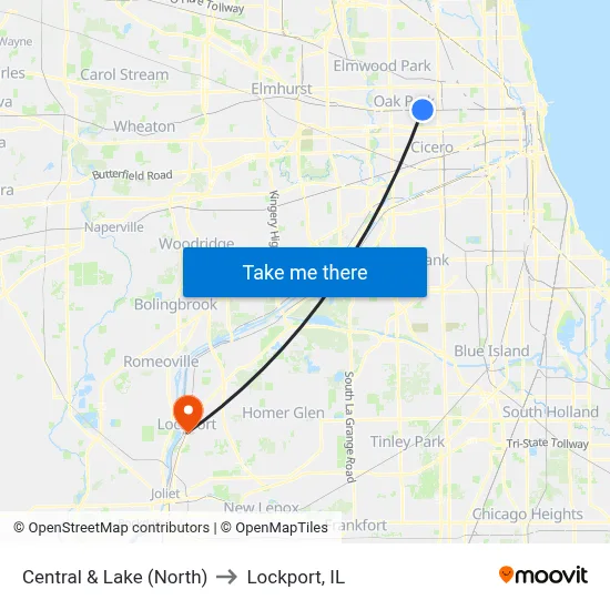 Central & Lake (North) to Lockport, IL map