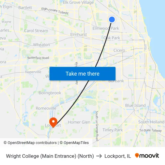 Wright College (Main Entrance) (North) to Lockport, IL map