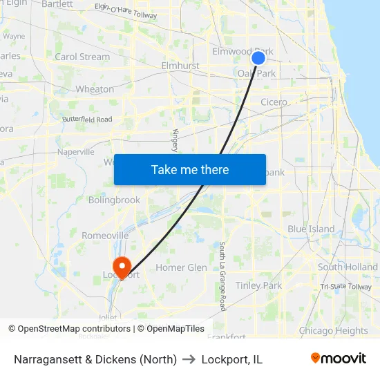 Narragansett & Dickens (North) to Lockport, IL map
