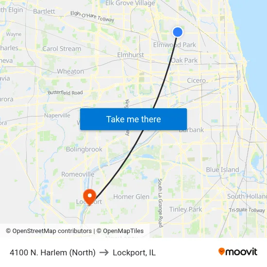 4100 N. Harlem (North) to Lockport, IL map