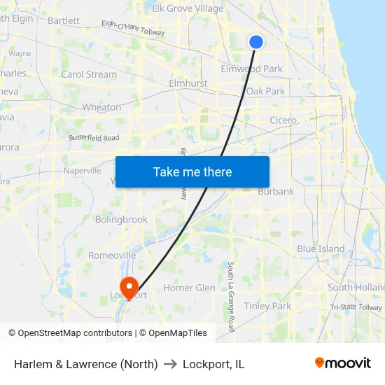 Harlem & Lawrence (North) to Lockport, IL map