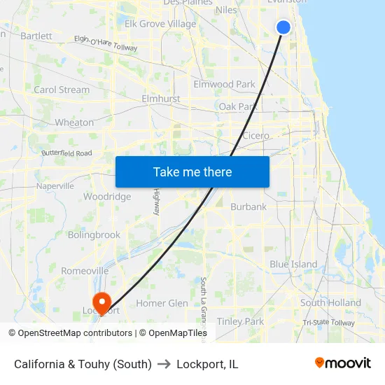California & Touhy (South) to Lockport, IL map