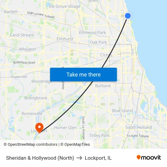 Sheridan & Hollywood (North) to Lockport, IL map