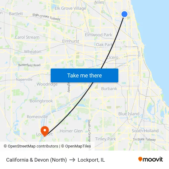 California & Devon (North) to Lockport, IL map