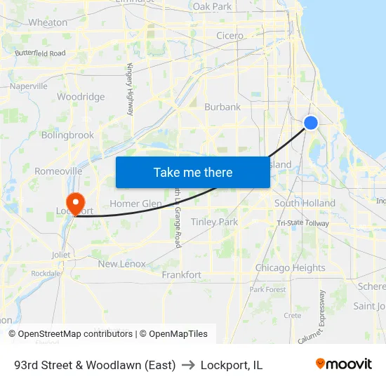 93rd Street & Woodlawn (East) to Lockport, IL map