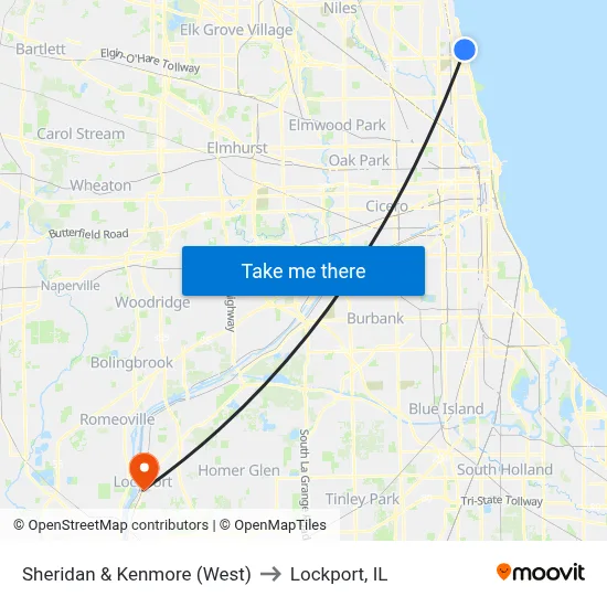 Sheridan & Kenmore (West) to Lockport, IL map