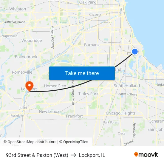 93rd Street & Paxton (West) to Lockport, IL map