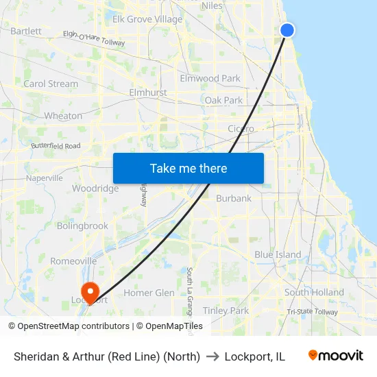 Sheridan & Arthur (Red Line) (North) to Lockport, IL map