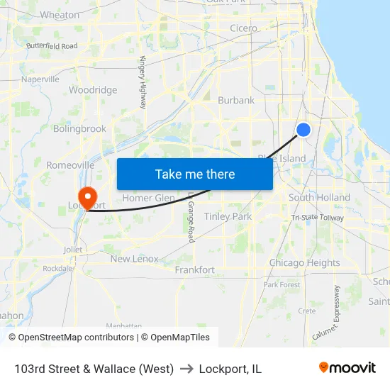 103rd Street & Wallace (West) to Lockport, IL map