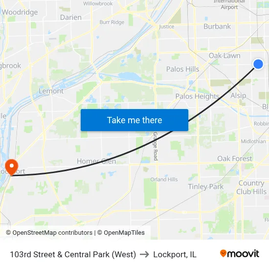 103rd Street & Central Park (West) to Lockport, IL map