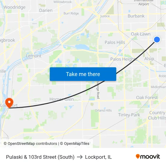Pulaski & 103rd Street (South) to Lockport, IL map