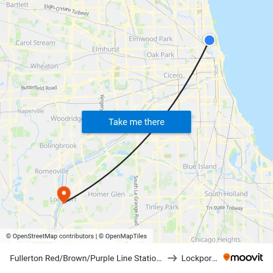 Fullerton Red/Brown/Purple Line Station (West) to Lockport, IL map
