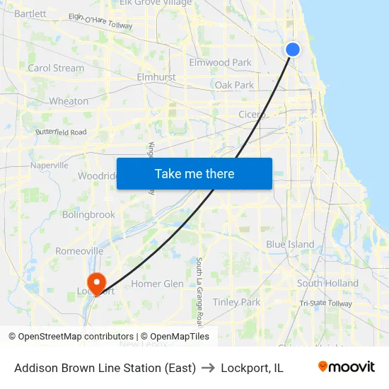 Addison Brown Line Station (East) to Lockport, IL map