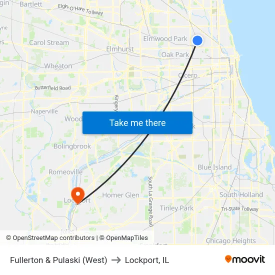 Fullerton & Pulaski (West) to Lockport, IL map