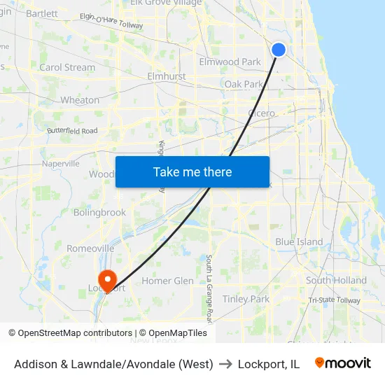 Addison & Lawndale/Avondale (West) to Lockport, IL map