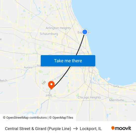 Central Street & Girard (Purple Line) to Lockport, IL map
