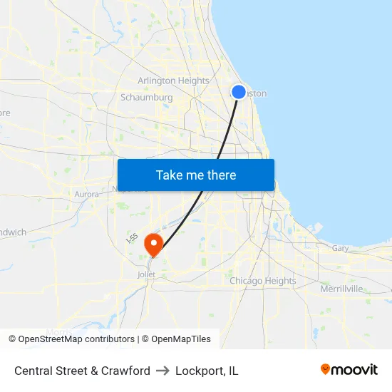 Central Street & Crawford to Lockport, IL map